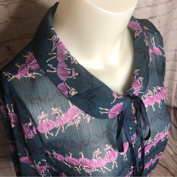 Modcloth Ballerina button down sheer Ballet / ballerina Print Blouse Top size M - Picture 11 of 16